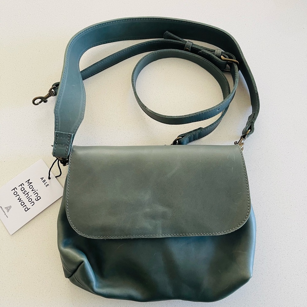 Able Perry Shoulder Crossbody Purse, Forest, Leather.
